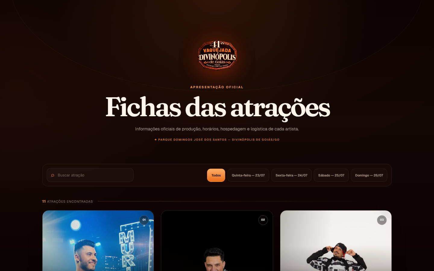 Fichas das atrações
